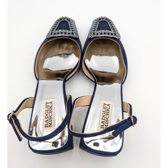 Badgley Mischka Emmie Pointed Toe Slingback Pumps Midnight Size US8.5 EU39 - Picture 11 of 11